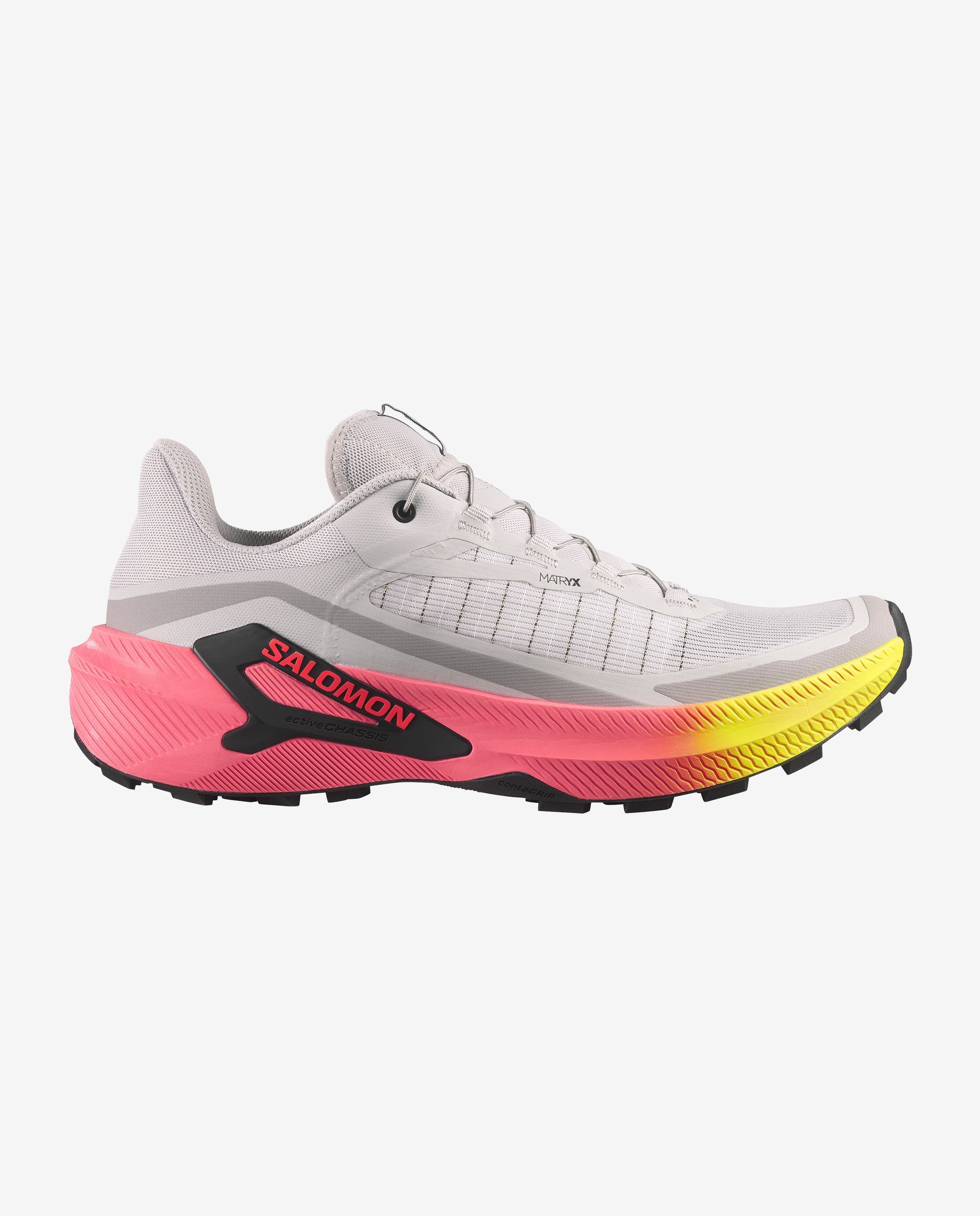 Salomon Genesis 2 men's trail-running shoe with a light upper and pink-yellow sole