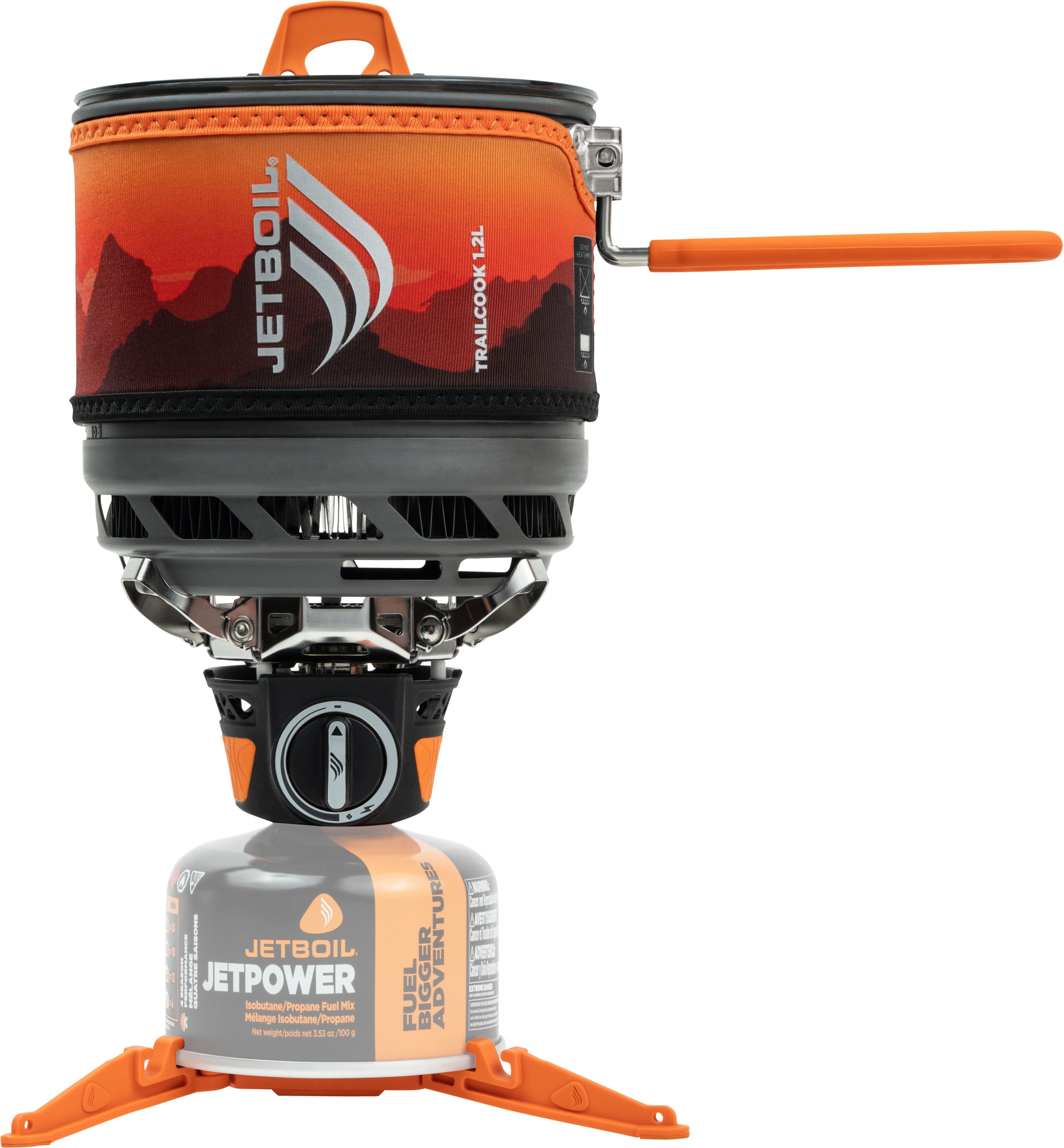 Jetboil TrailCook 1.2L stove system in Sunset on a fuel canister